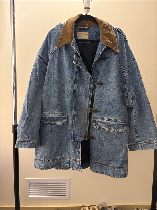 We The Free Jackets & Blazers - We The Free Blue Denim Toggle Jacket with Tan Corduroy Collar